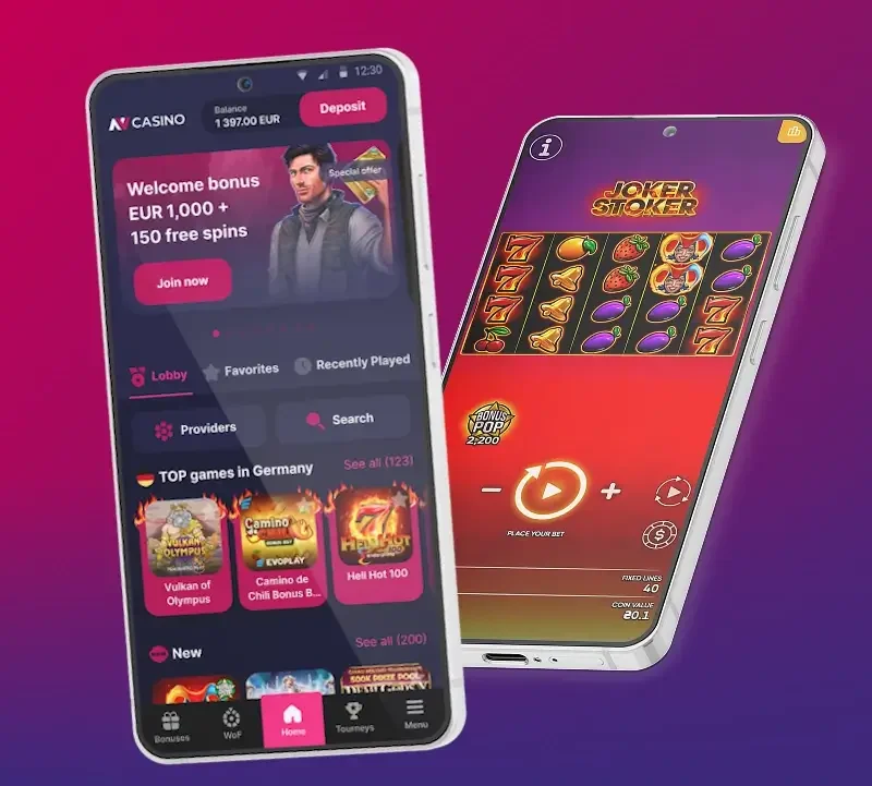 NV Casino mobilalkalmazás nyerőgépekkel okostelefonon
