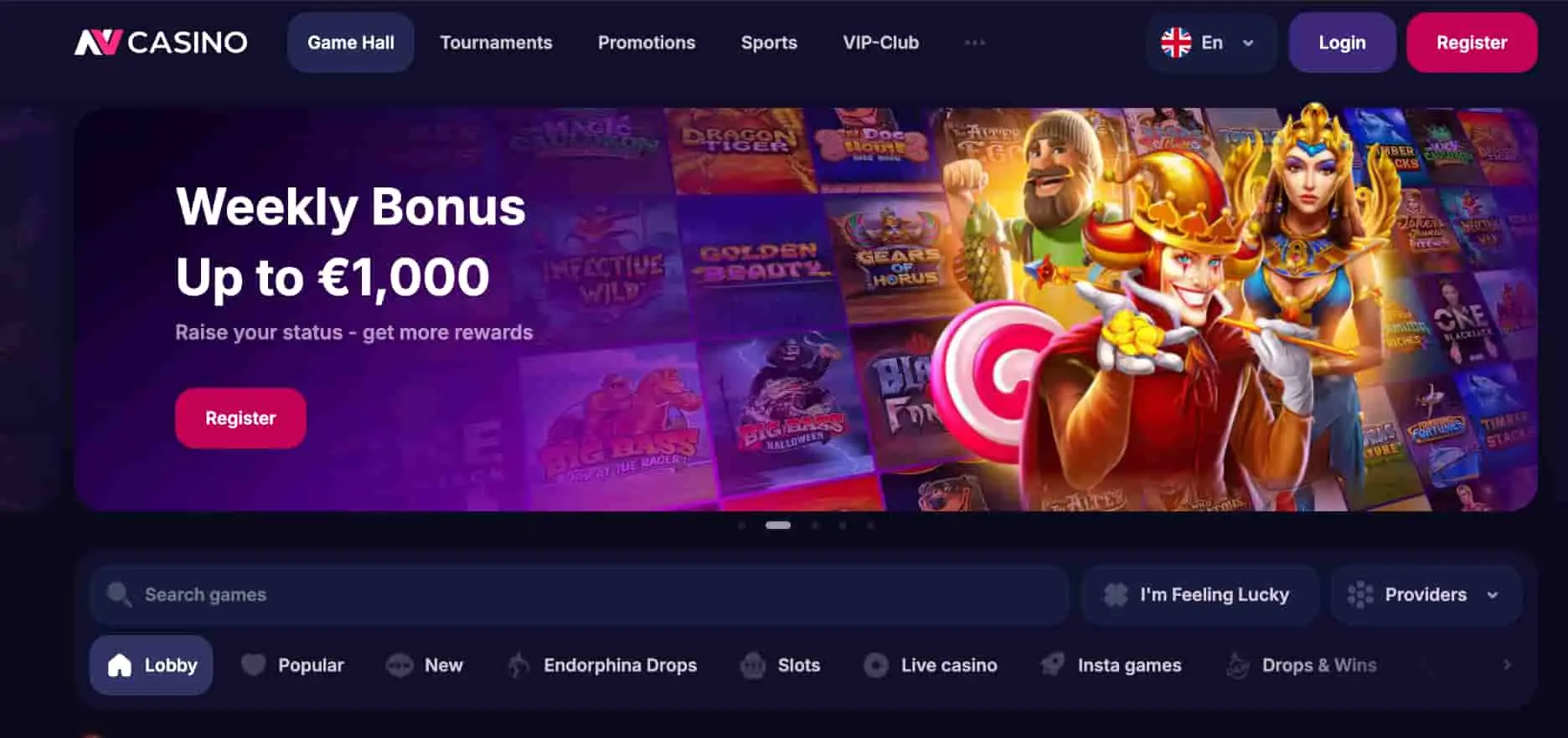 NV Casino heti bónusz a kezdőoldalon